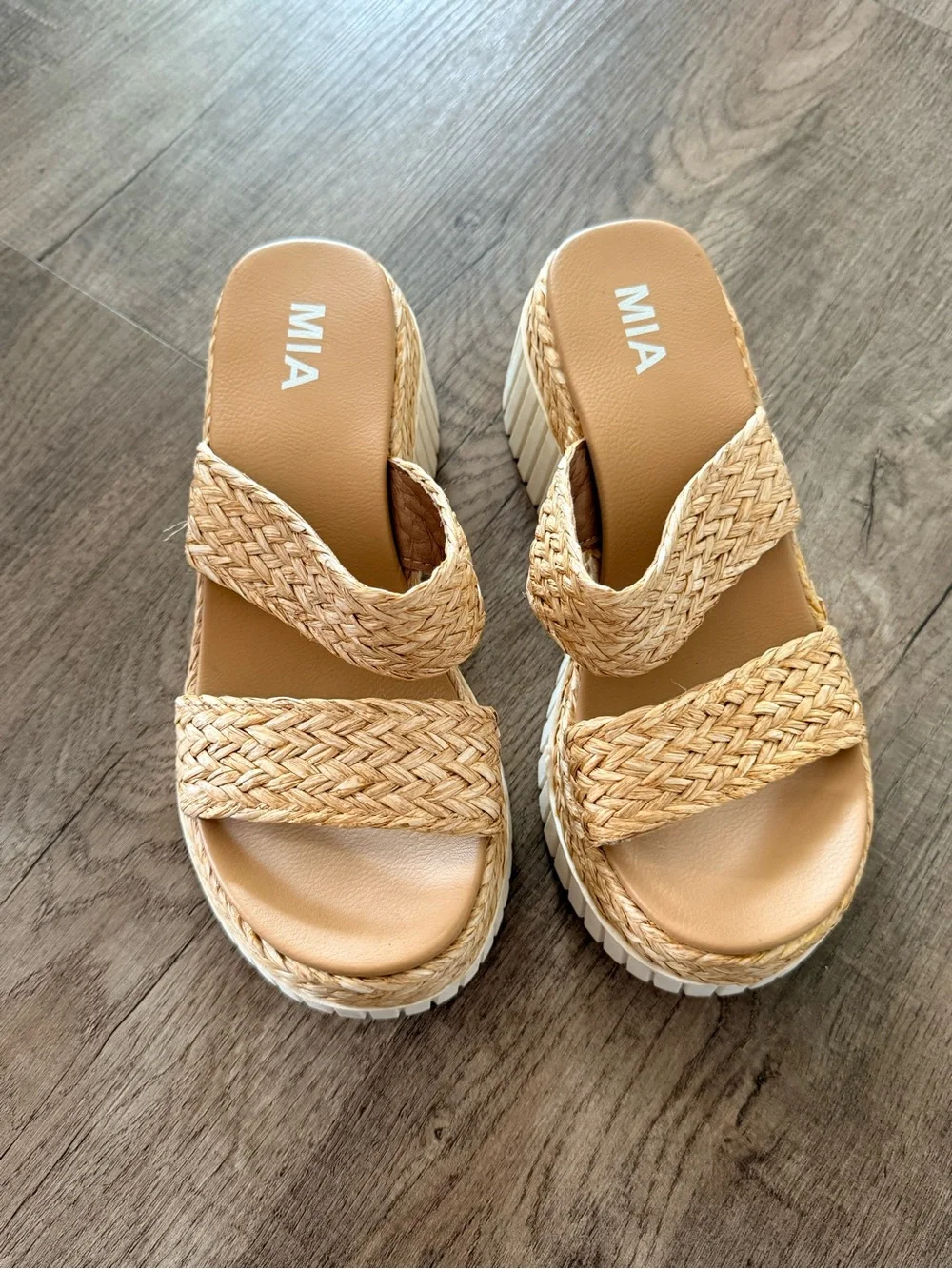 MIA Cream Braided Platform Slide Sandals